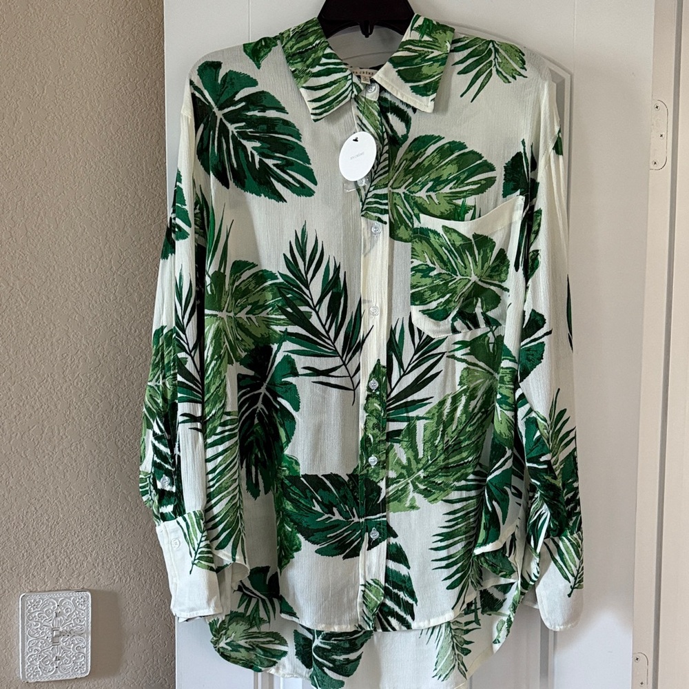 En Creme Tropical Green Button Down Shirt
